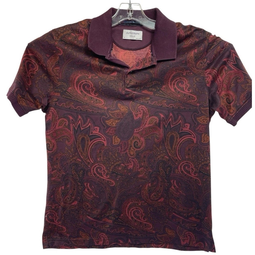 Autograph M&S Men's Sz Medium Maroon Paisley Polo Golf Shirt (G28) NW/OTs